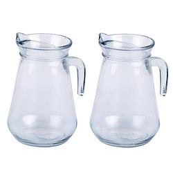 Foto van 2x stuks glazen schenkkan/karaf 1,3 liter - schenkkannen