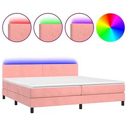 Foto van The living store boxspring - led - fluwelen stof - hoofdbord - pocketvering - huidvriendelijk - roze - 203x200x78/88 cm