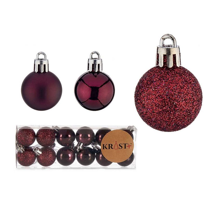 Foto van Krist+ mini kerstballen - 12x stuks - wijn/bordeaux rood - kunststof -3 cm - kerstbal