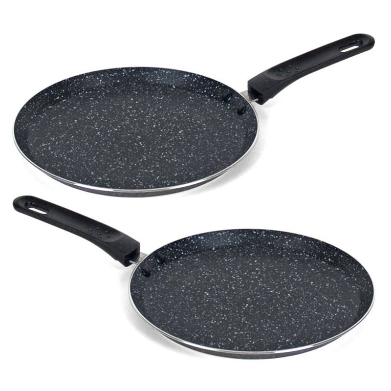 Foto van Set van 2x stuks aluminium zwartepannenkoekenpannen/crepepannen 24 cm met anti-aanbak laag - pannenkoeken/crepes