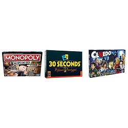 Foto van Spellenbundel - bordspellen - 3 stuks - monopoly valsspelerseditie & 30 seconds & cluedo