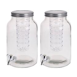 Foto van Set van 2x stuks glazen drank dispenser met infuser 4 liter - drankdispensers