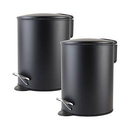 Foto van Nordix pedaalemmer - 3 liter - 2 stuks - badkamer - toilet - zwart - metaal