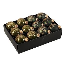 Foto van 24x stuks luxe glazen gedecoreerde kerstballen donkergroen 7,5 cm - kerstbal