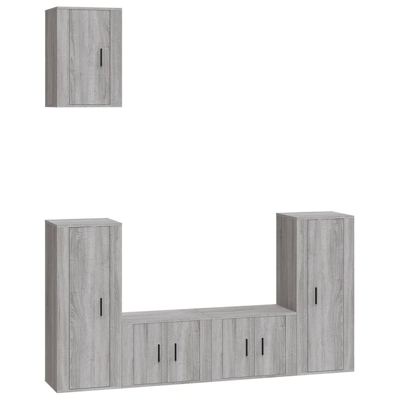 Foto van The living store televisiekastenset - grijs sonoma eiken - 2x 57x34.5x40cm - 2x 40x34.5x80cm - 1x 40x34.5x60cm