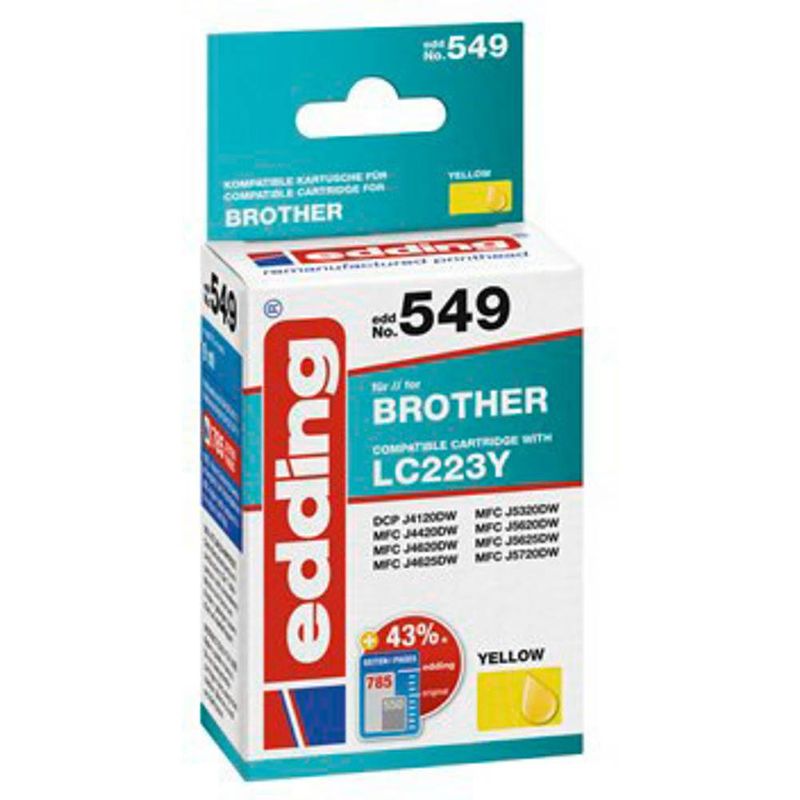 Foto van Edding cartridge vervangt brother lc223y compatibel single geel edd-549 18-549