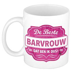 Foto van De beste barvrouw dat ben ik cadeau mok / beker wit met roze embleem 300 ml - feest mokken