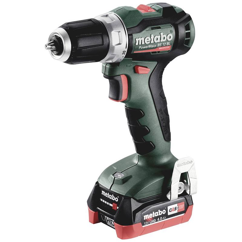 Foto van Metabo powermaxx bs 12 bl 601044800 accu-schroefboormachine 12 v 4 ah li-ion incl. 2 accus, incl. lader, brushless