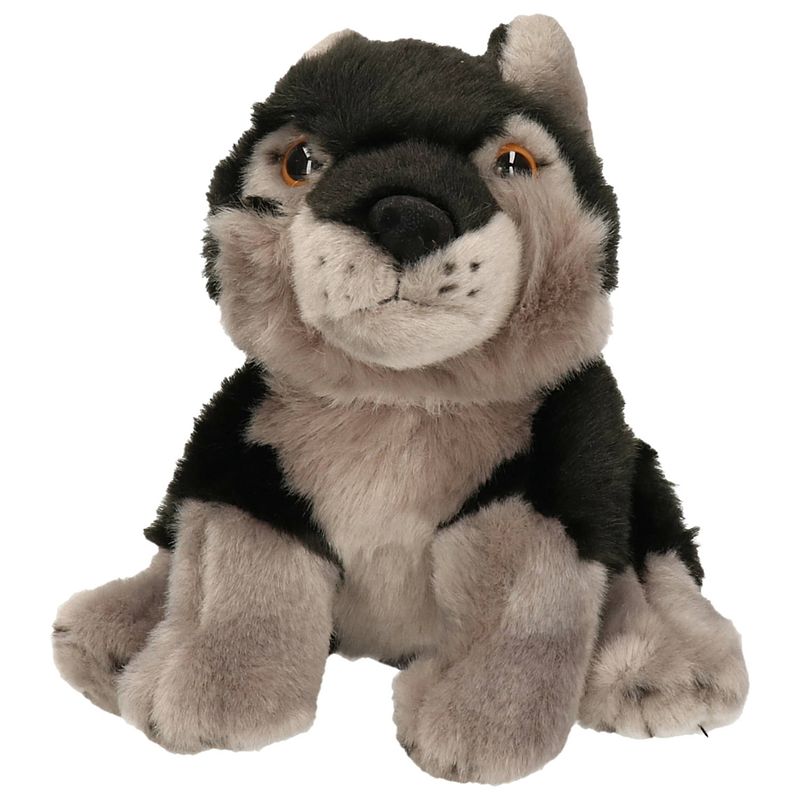 Foto van Pluche zwarte wolf/wolven knuffel 18 cm speelgoed - knuffel bosdieren