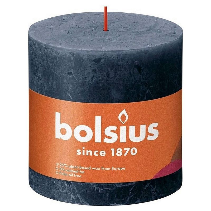 Foto van Bolsius stompkaars twilight blue ø100 mm - hoogte 10 cm - blauw/grijs - 62 branduren