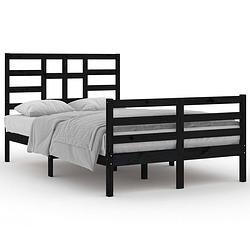 Foto van The living store bedframe - hout - 205.5 x 126 x 104 cm - grenenhout - stabiel - zwart