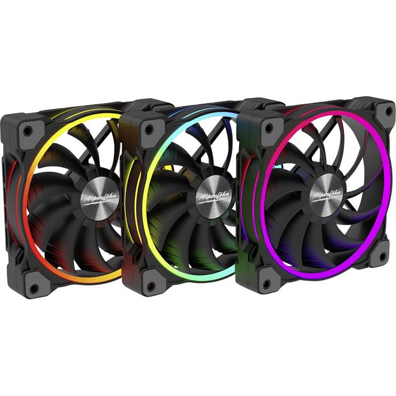 Foto van Alpenföhn 3x wing boost 3 argb pc-ventilator zwart, rgb (b x h x d) 120 x 120 x 25 mm incl. led-verlichting