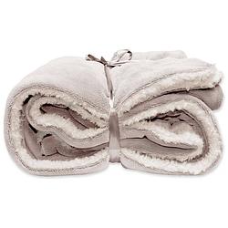 Foto van Droomtextiel luxe plaid pebbel grijs 150 x 200 cm - fleece deken - super zacht - warm en donzig - bank plaid