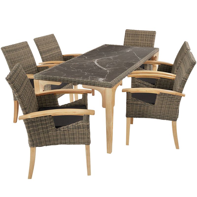 Foto van Tectake® - wicker tafel foggia met 6 stoelen rosarno - natuur - 404860