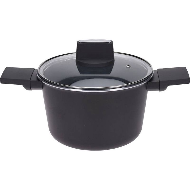 Foto van Excellent houseware braadpan - kookpan met deksel - 20 cm - zwart
