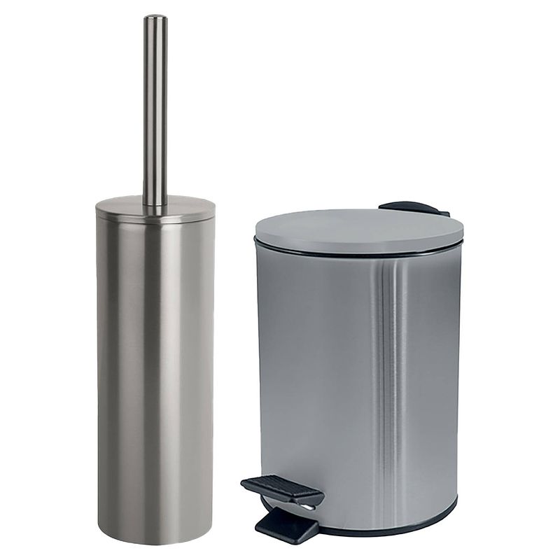 Foto van Spirella badkamer/toilet accessoires set - toiletborstel en pedaalemmer - 3l - metaal - zilver - badkameraccessoireset