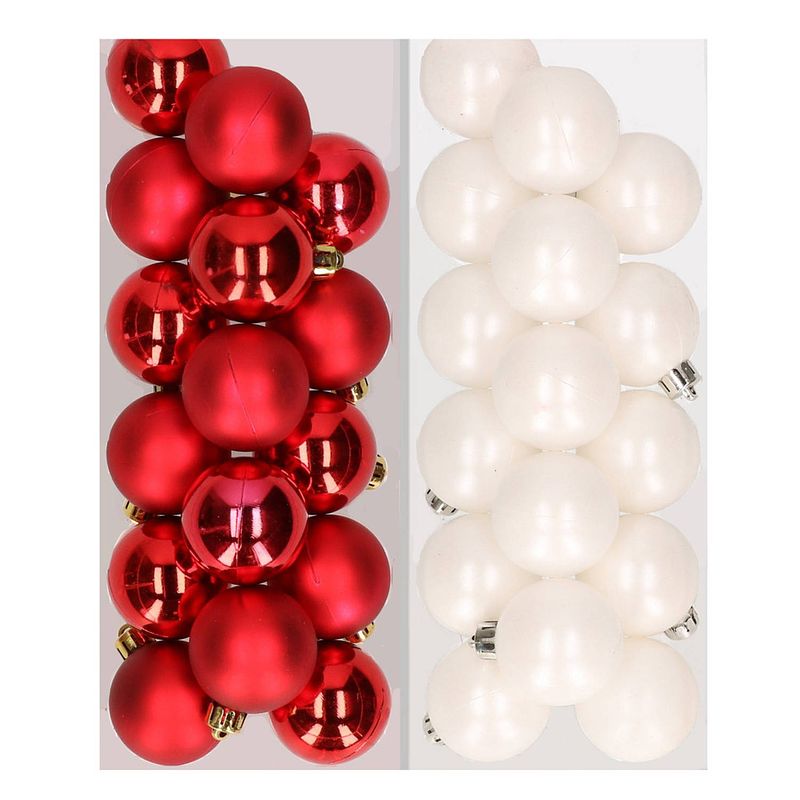 Foto van 32x stuks kunststof kerstballen mix van rood en wit 4 cm - kerstbal