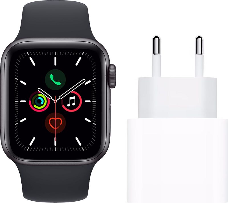 Foto van Apple watch se 44mm space gray aluminium middernacht sportband + usb c oplader 20w