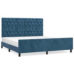 Foto van The living store bedframe - bedframe donkerblauw fluweel - 203 x 166 x 118/128 cm - verstelbaar