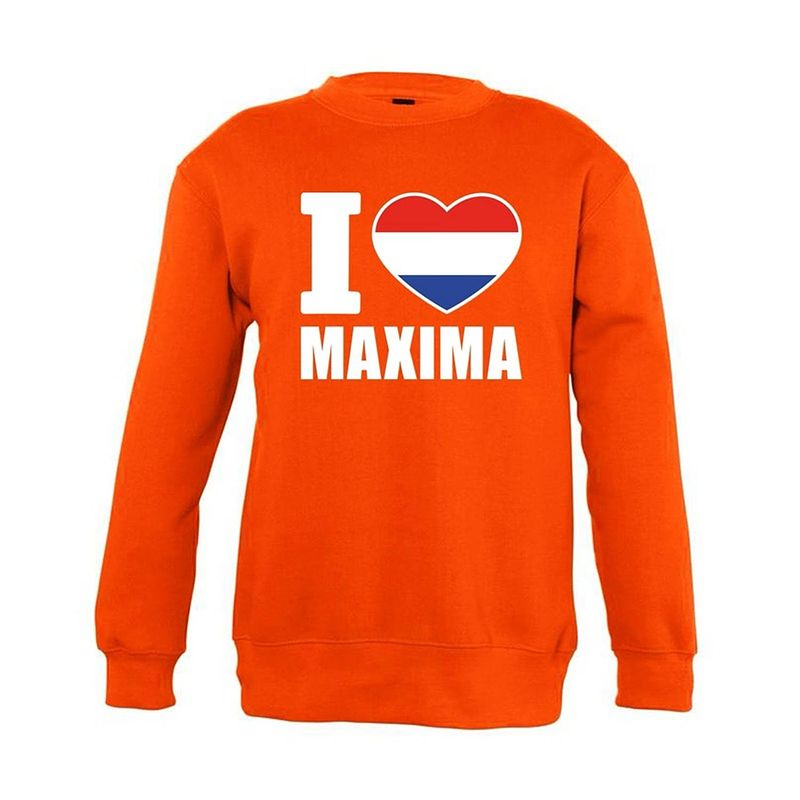 Foto van Oranje i love maxima sweater kinderen - oranje koningsdag/ supporter kleding 9-11 jaar (134/146)