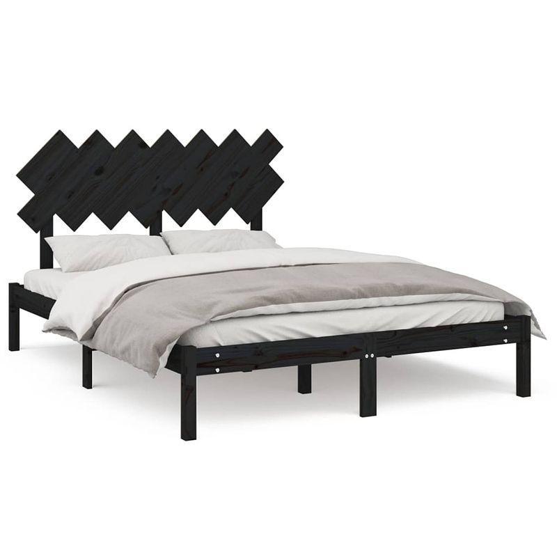 Foto van The living store houten bedframe - king size (150 x 200 cm) - massief grenenhout - zwart