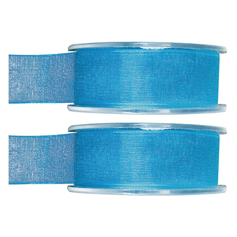 Foto van 2x hobby/decoratie turquoise organza sierlinten 2,5 cm/25 mm x 20 meter - cadeaulinten