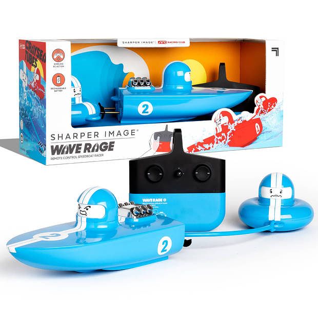Foto van Sharper image wave rage rc bestuurbare boot met sleepboot - blauw