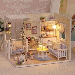 Foto van Ikonka diy modelbouw woonkamer - miniatuurhuisje kitten diary 17 cm - miniatuur bouwpakket
