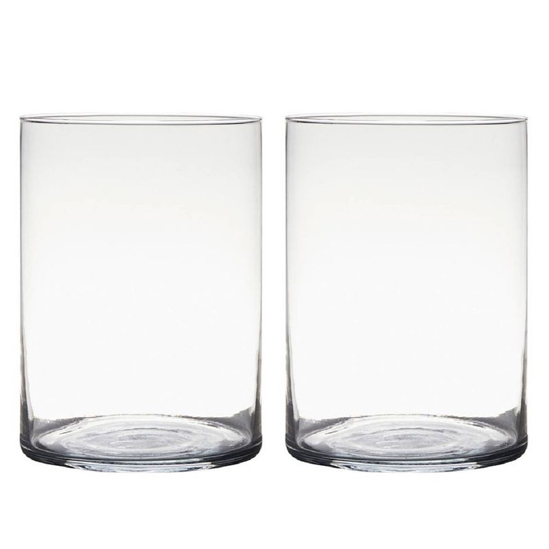 Foto van 2x stuks transparante home-basics cylinder vorm vaas/vazen van glas 25 x 18 cm - vazen