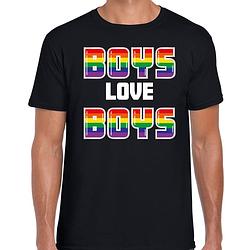 Foto van Bellatio decorations gay pride shirt - boys love boys - regenboog - heren - zwart xl - feestshirts
