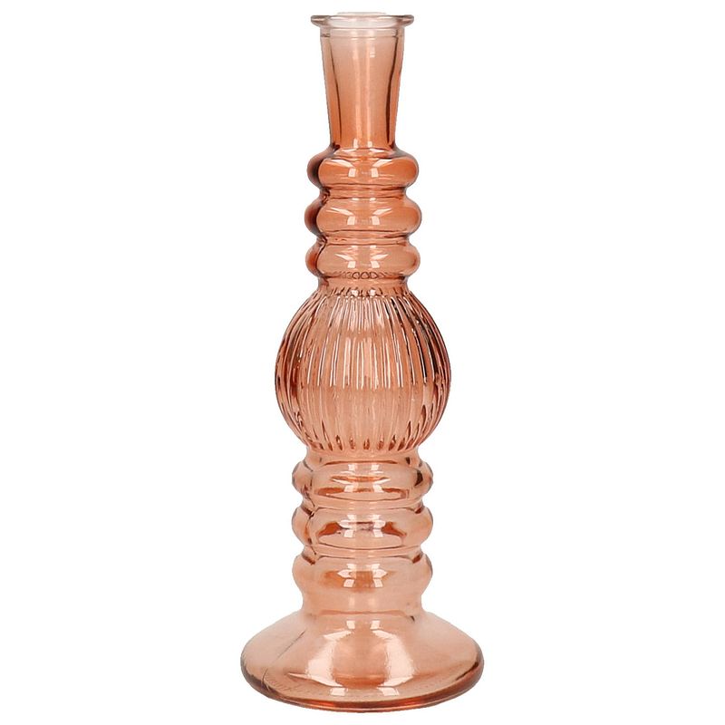 Foto van Ideas 4 seasons bloemenvaas florence - oranje glas - ribbel - d8,5 x h23 cm - vazen