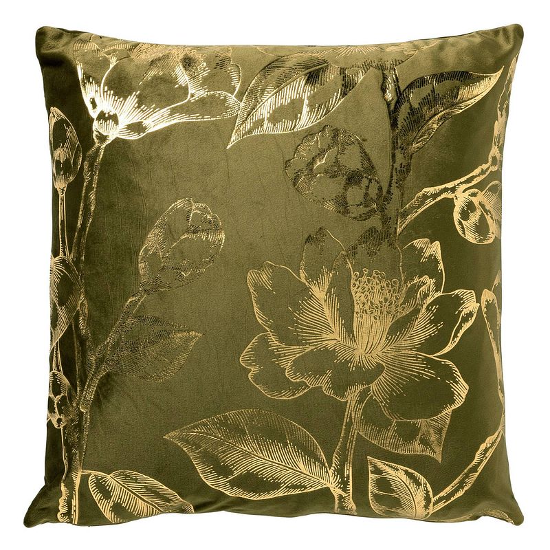 Foto van Casa di elturo velvet kussen flower groen/goud - 45 x 45 cm (incl. vulling)