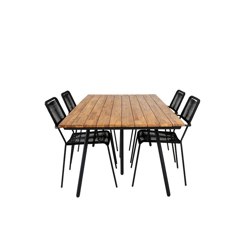 Foto van Chan tuinmeubelset tafel 100x200cm en 4 stoel armleuning lindos zwart, naturel.