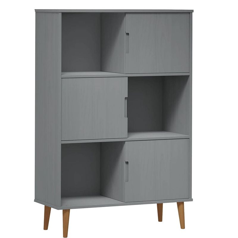 Foto van The living store molde boekenkast - 90x35x133.5 cm - massief grenenhout met uv-vernis - grijs