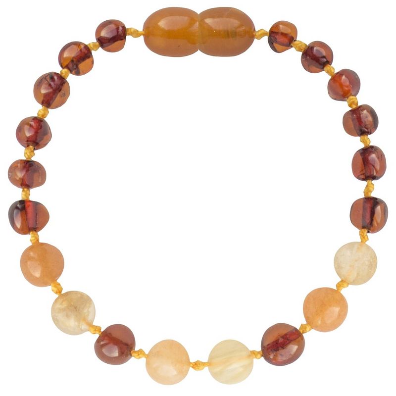 Foto van Wild sun barnsteen armband volwassene - amber enkelbandje kind - baltische barnsteen - 19 cm - cognac / aventurijn