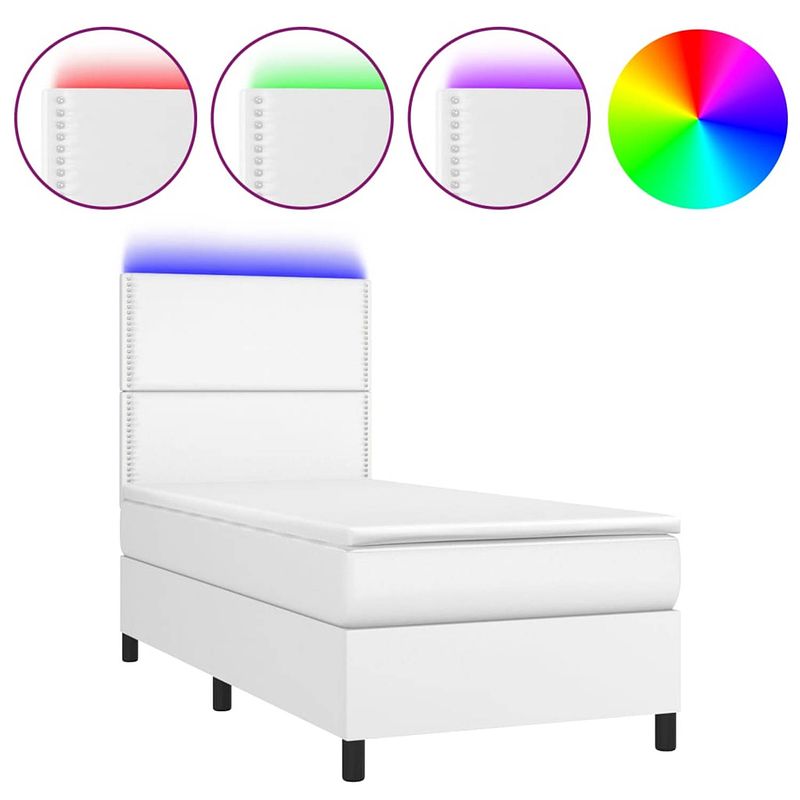 Foto van The living store boxspring bed - wit - kunstleer - 203 x 100 x 118/128 cm - verstelbaar hoofdbord - led-verlichting -