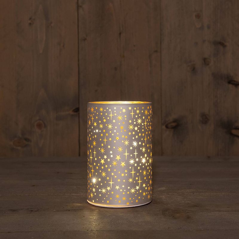 Foto van Anna'ss collection - b.o.t. cylinder glass matt champagne with stars 10x15 cm