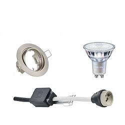 Foto van Led spot set - gu10 fitting - inbouw rond - mat nikkel - kantelbaar ø83mm - philips - master 927 36d vle - 3.7w - warm