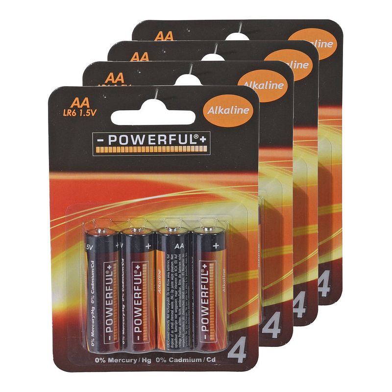 Foto van Powerful batterijen penlite - aa type - 16x stuks - alkaline - penlites aa batterijen