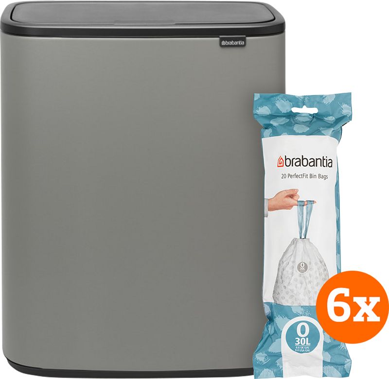 Foto van Brabantia bo touch bin 2 x 30 liter mineral concrete grey + vuilniszakken (120 stuks)