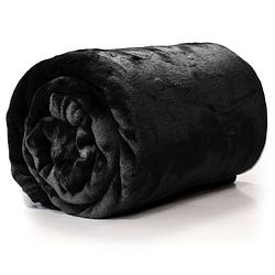 Foto van Droomtextiel enzo bank plaid zwart 130 x 180 cm - fleece deken - super zacht - warm en donzig