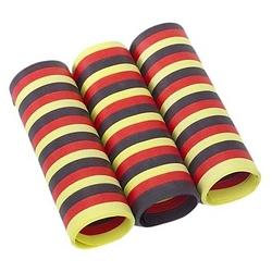 Foto van 3x rolletjes serpentine rollen zwart/rood/geel van 4 meter - serpentines