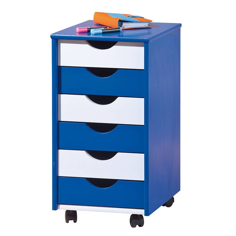 Foto van Bepe kommode kantoorarchief op wielen, 6 lades blauw/wit.