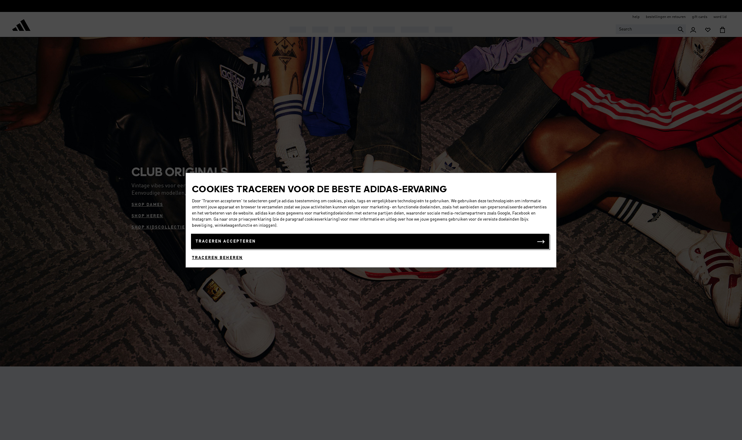 Screenshot van de webshop Adidas