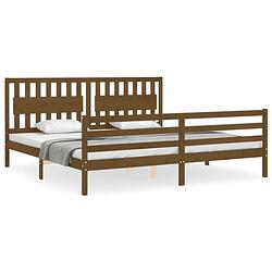 Foto van The living store bed - grenenhout - 205.5 x 205.5 x 100 cm - honingbruin