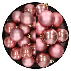 Foto van 28x stuks kunststof kerstballen oudroze 4 en 6 cm - kerstbal