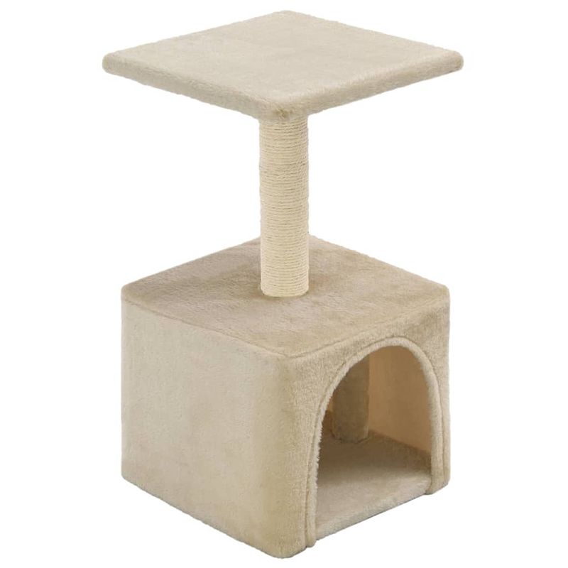 Foto van The living store kattenkrabpaal - beige - 30 x 30 x 55 cm - met huis en plateau