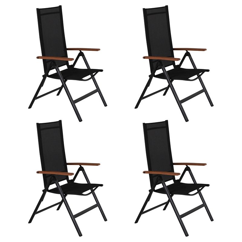 Foto van 4xlamira tuinstoel verstelbare stoel, zwart en teak armleuningen.