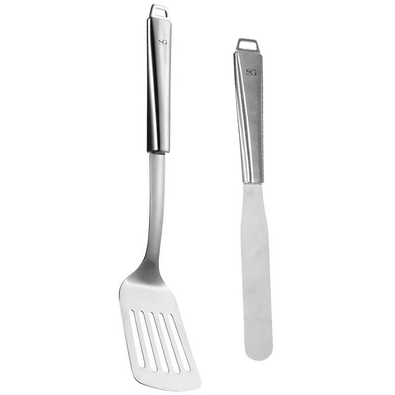 Foto van 5five keukengerei bakspatel/bakspaan - set 2x - zilver rvs - 34 en 29 cm - bakspanen