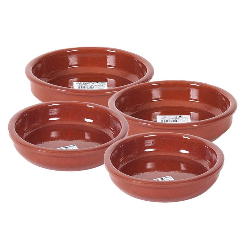 Foto van 4x terracotta tapas bakjes/schaaltjes 18 cm en 16 cm - snack en tapasschalen